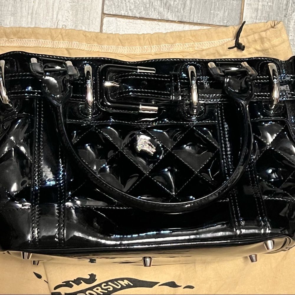 RARE Burberry Prorsum Black Patent Leather Quilted Beaton Check Hobo handbag - Picture 16 of 16